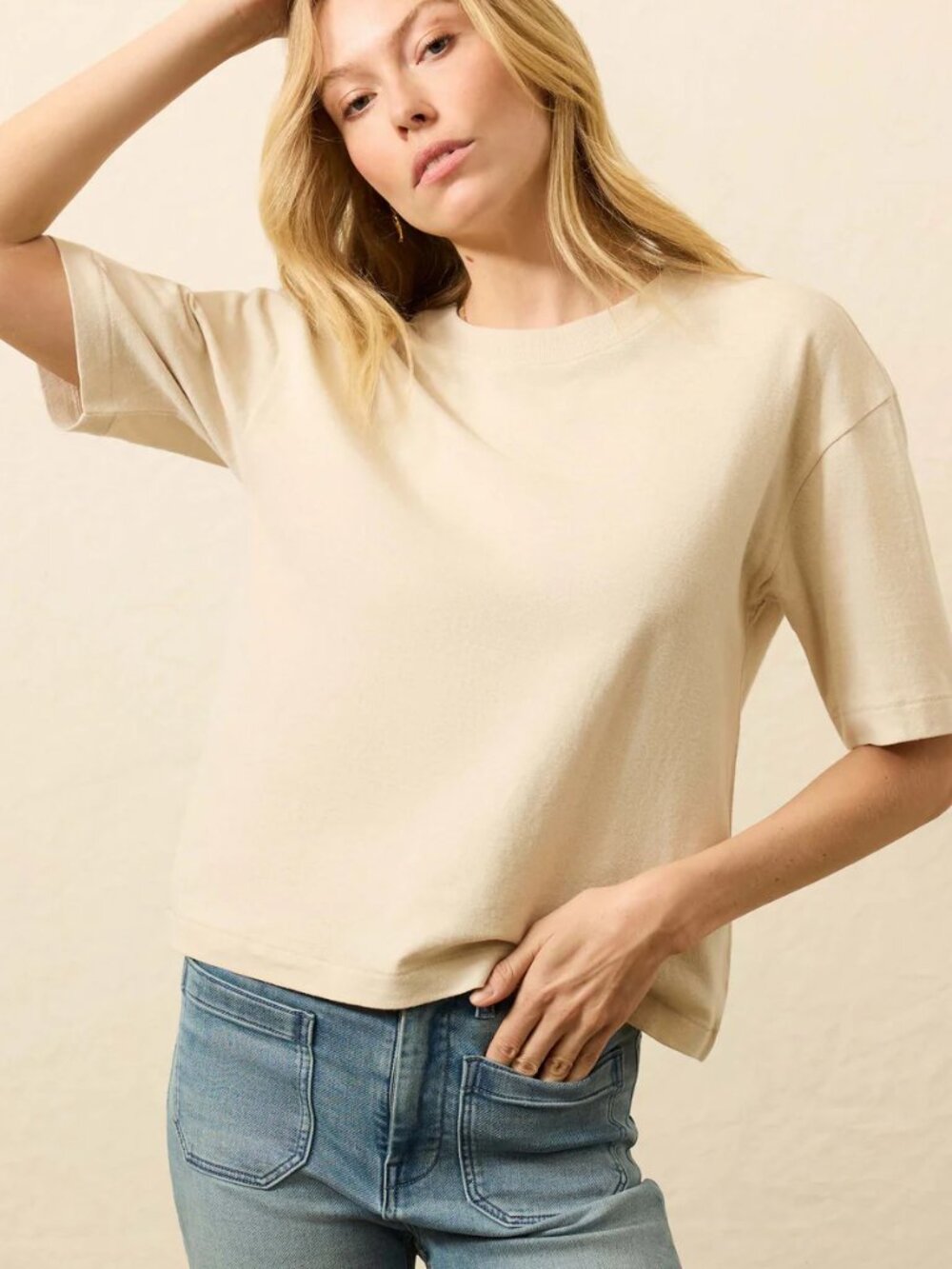 Faherty Women Natural Color Hemp Organic Cotton Relaxed Jersey T-Shirt Size L
